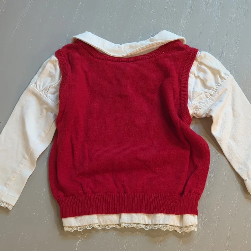 Vintage Red Sweater Vest Top with White Peter Pan Collar